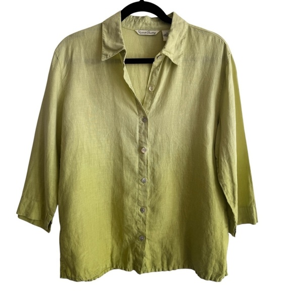 French Laundry 100% Linen Green Gradient Ombre Button Down Top, Size M - Picture 1 of 6
